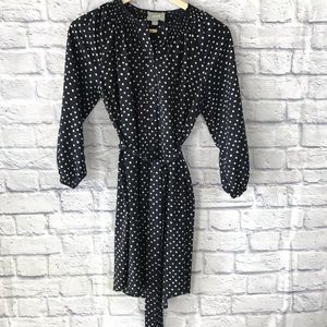 Maeve Blue White Polka Dot Belted Shirt Dress Womens Size Medium Long Sleeve EUC